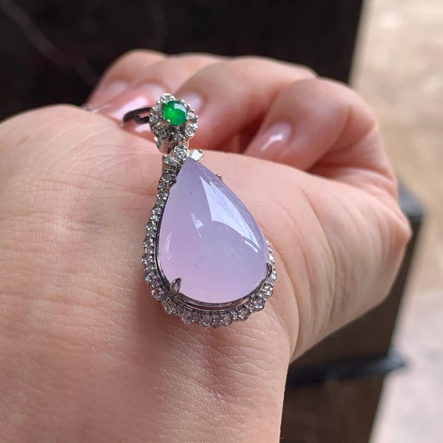 Type A Jadeite Teardrop Pendant, Icy Pink Lavender, Gold Set (5)