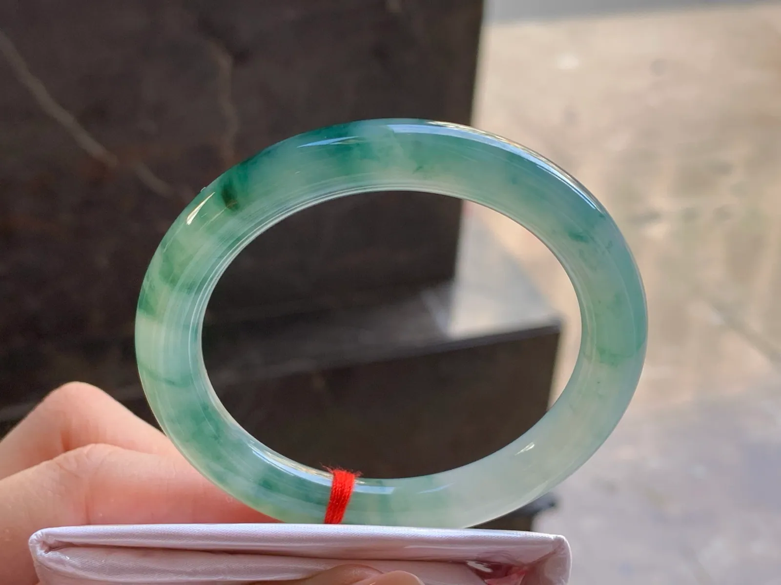 Natural Type A Jadeite Floating Green Round Bangle, 53.2mm