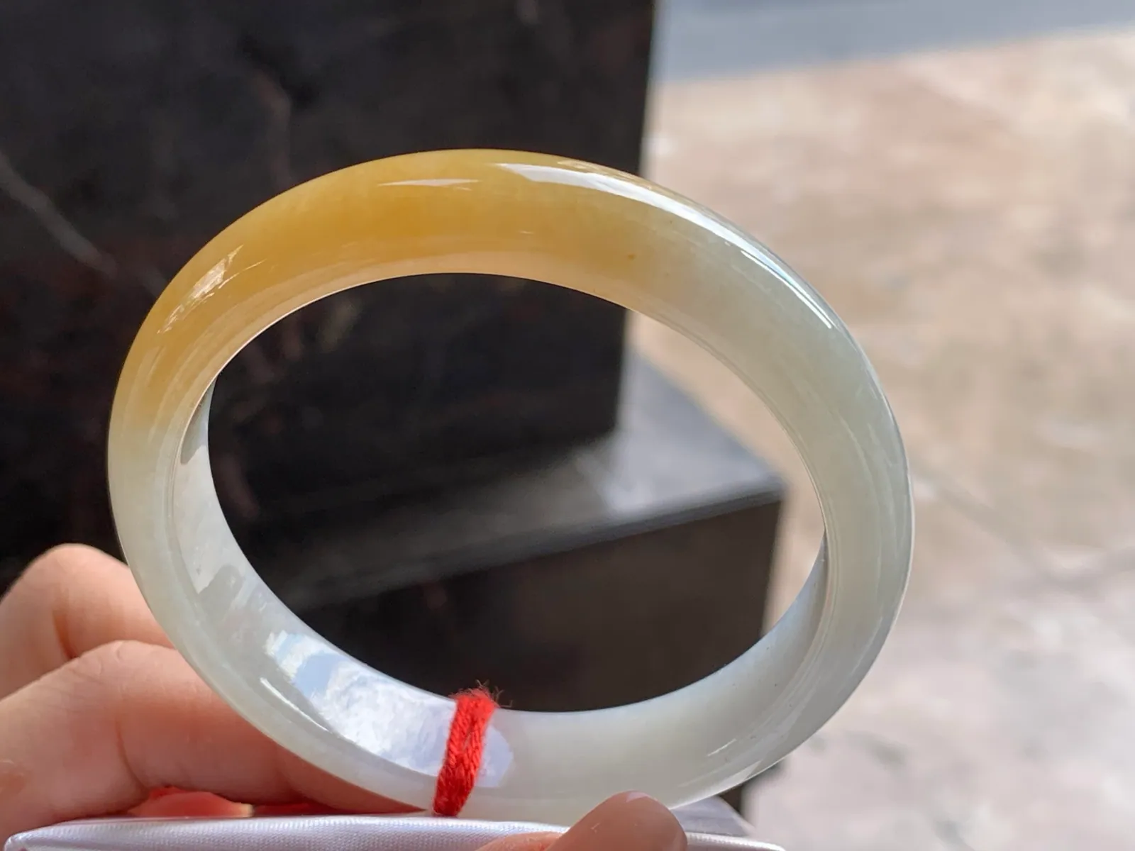 天然A货翡翠 糯冰种 黄翡 正装手镯 圈口59mm (4)
