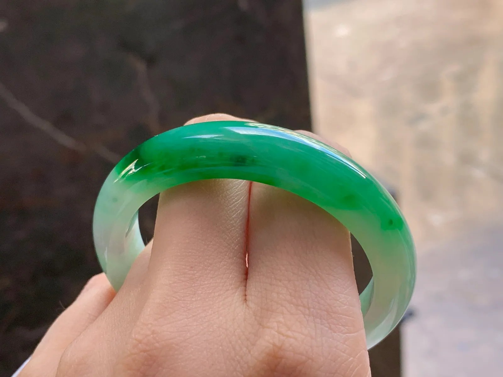 Natural Type A Jadeite Bangle, Icy Green on White, 50.5mm (10)