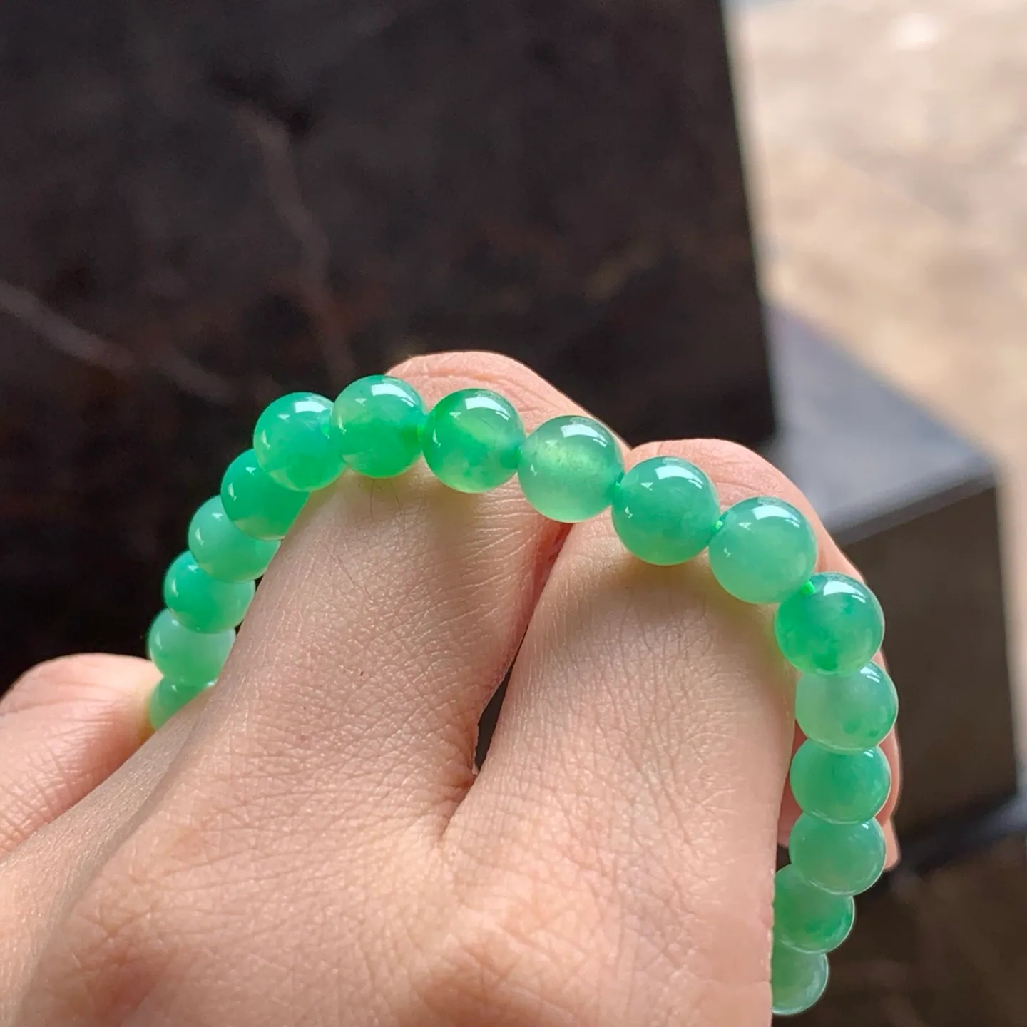 Type A Jadeite Bead Bracelet, Icy Apple Green, 7mm (6)