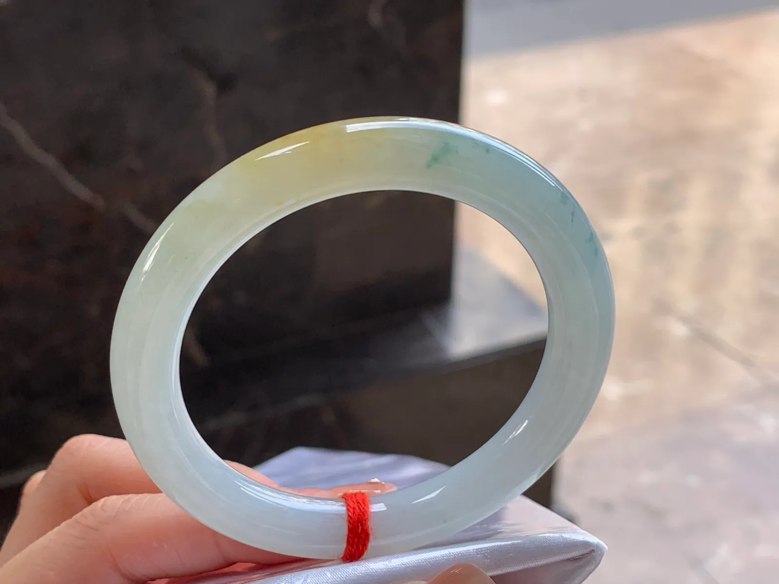 Natural Type A Jadeite Round Bangle, Yellow & Green, 55.4mm
