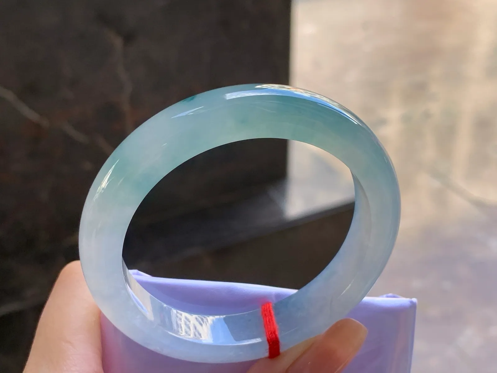 Natural Type A Jadeite Bangle, Icy Blue Floating, 53.4mm (5)