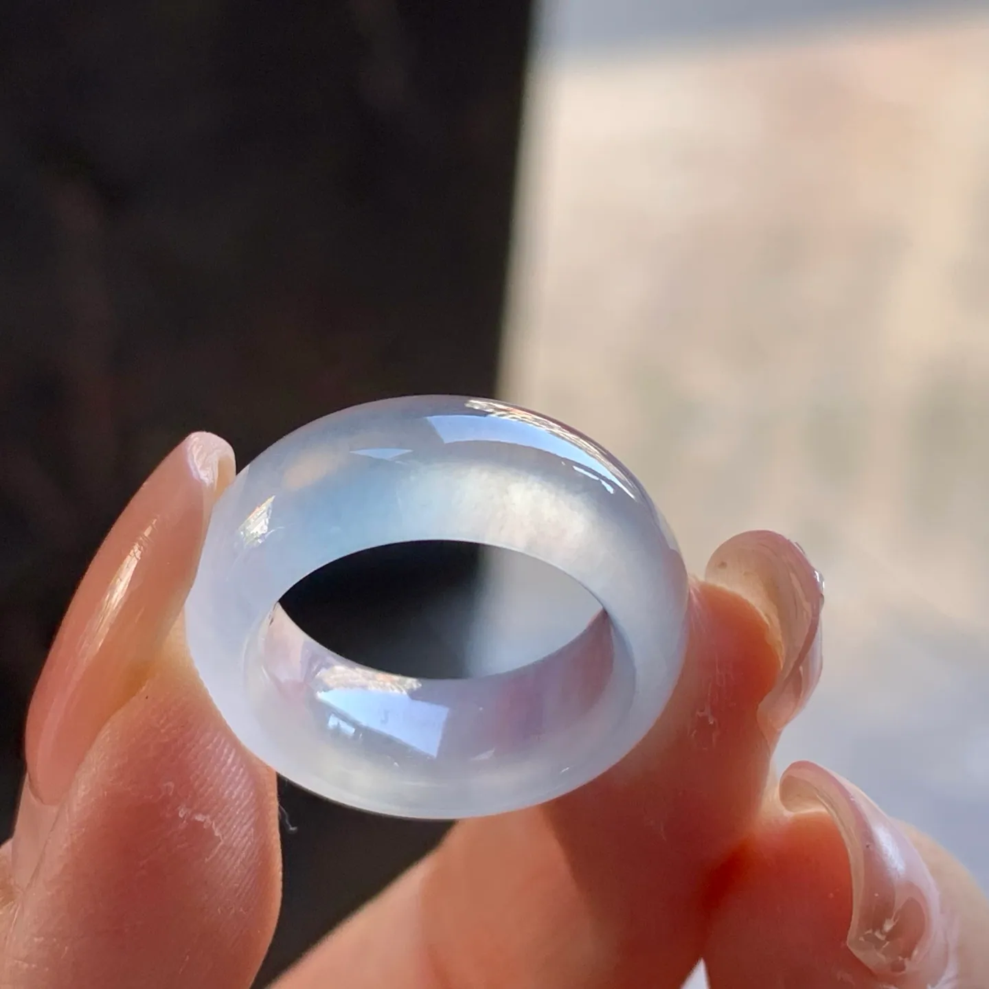 Type A Jadeite Wide Band Ring, Icy Clear, 15.2mm