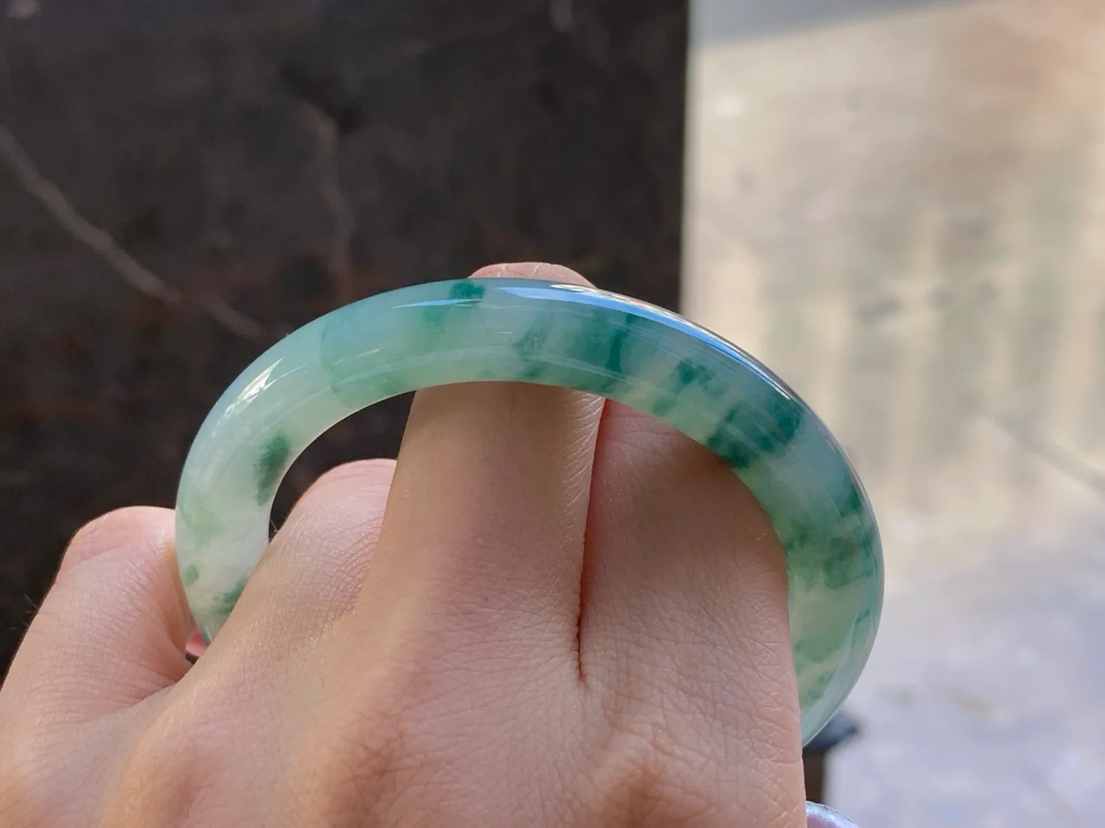 Natural Type A Jadeite Round Bangle, Floating Flower, 51.5mm (7)