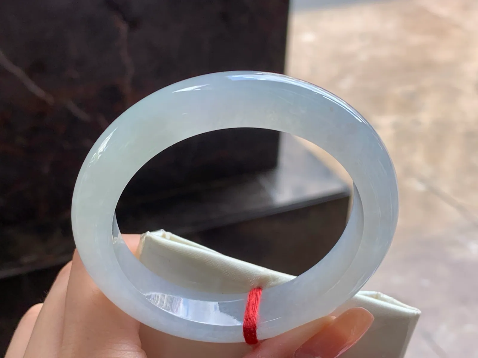 Natural Type A Jadeite Bangle, Icy-Glutinous White, 57mm (5)