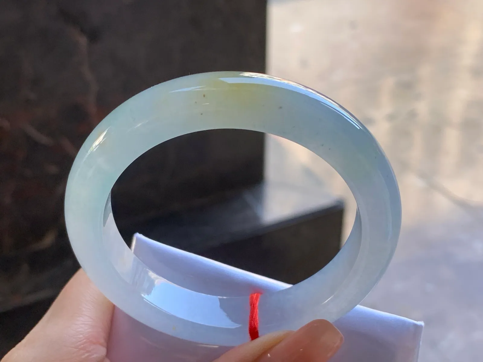 Type A Jadeite Flat Bangle, Pale Yellow, 56.7mm (7)