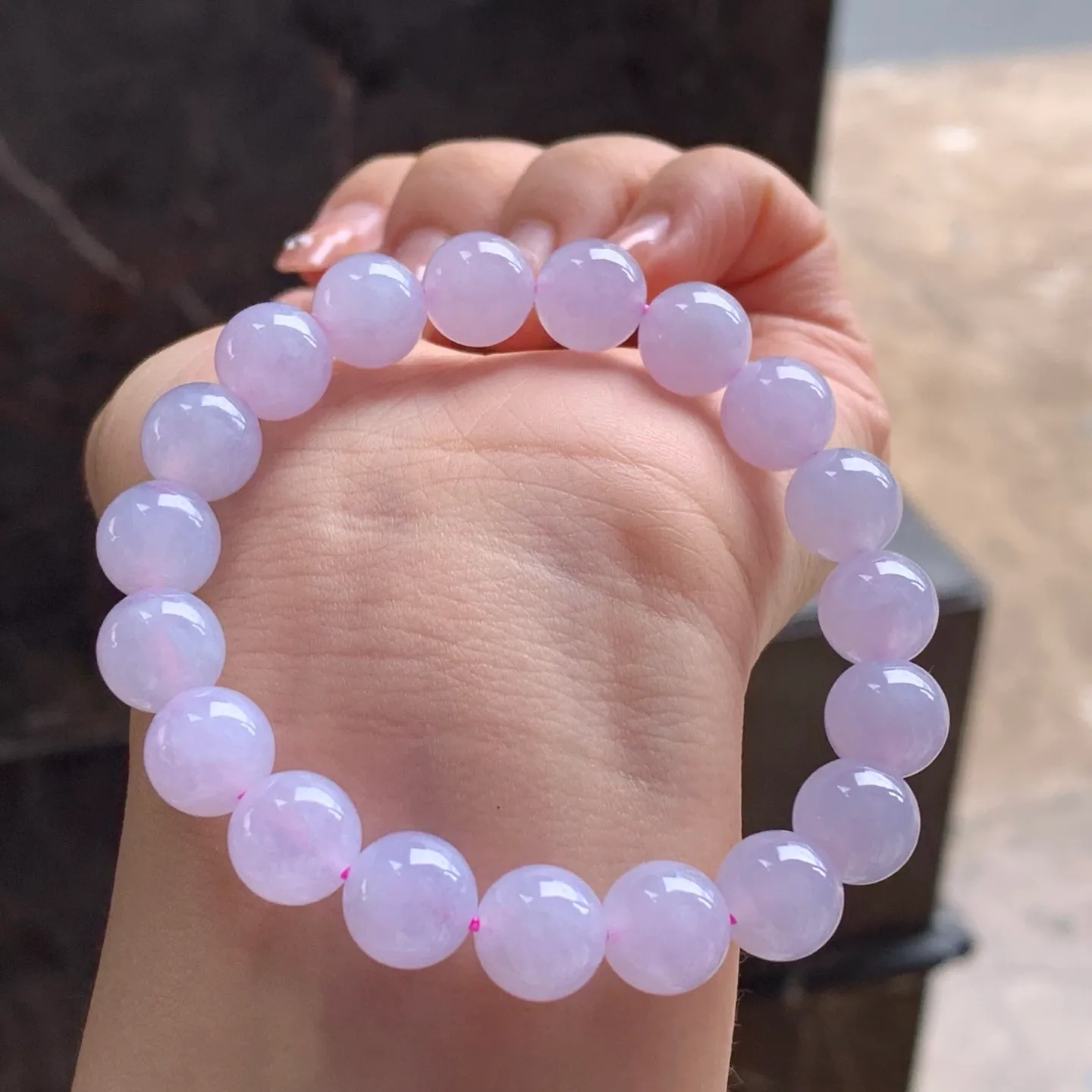 Type A Jadeite Bead Bracelet, Pink Lavender, 9.9mm (4)