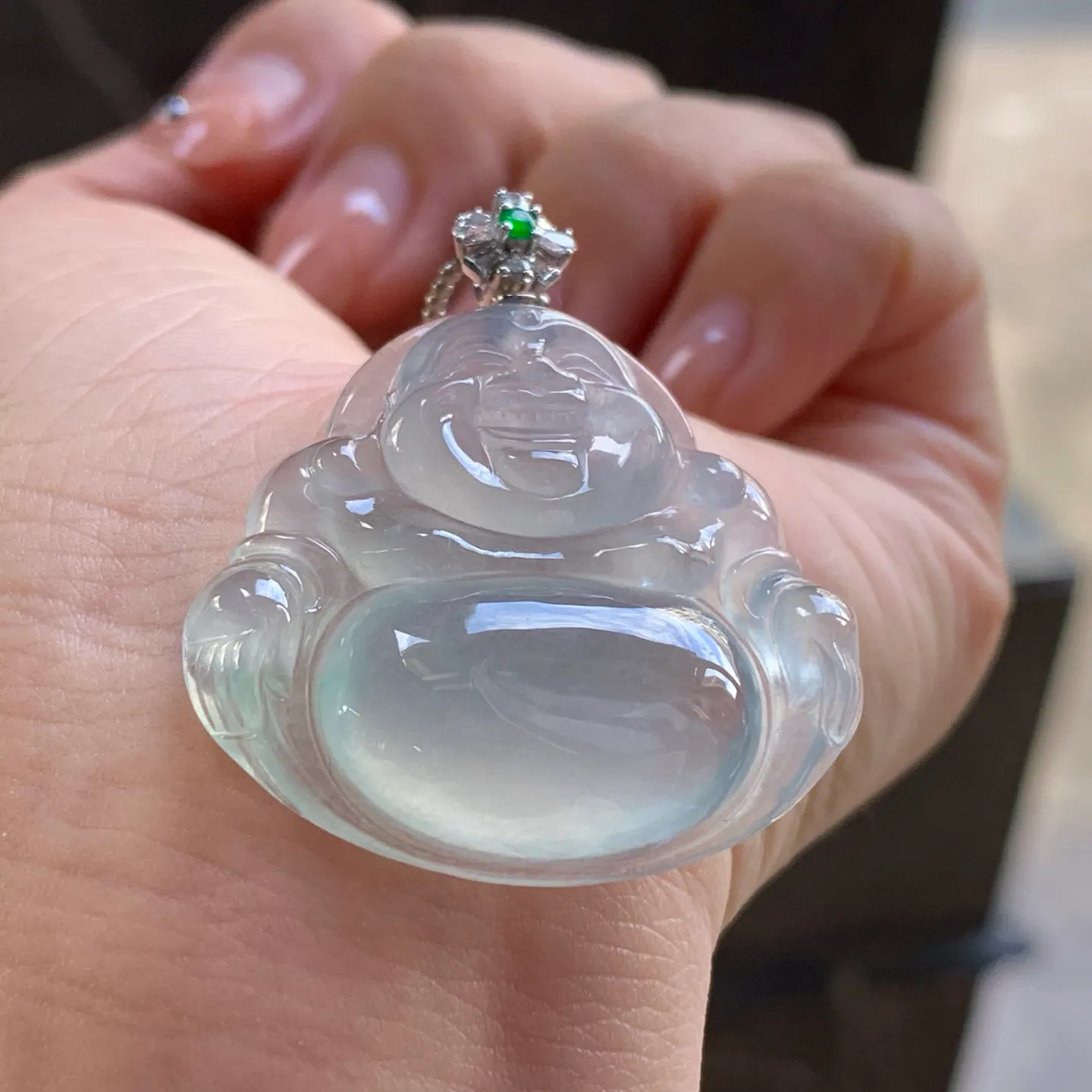 Type A Jadeite Buddha Pendant, Icy Clear, Gold Bail, 35mm (4)