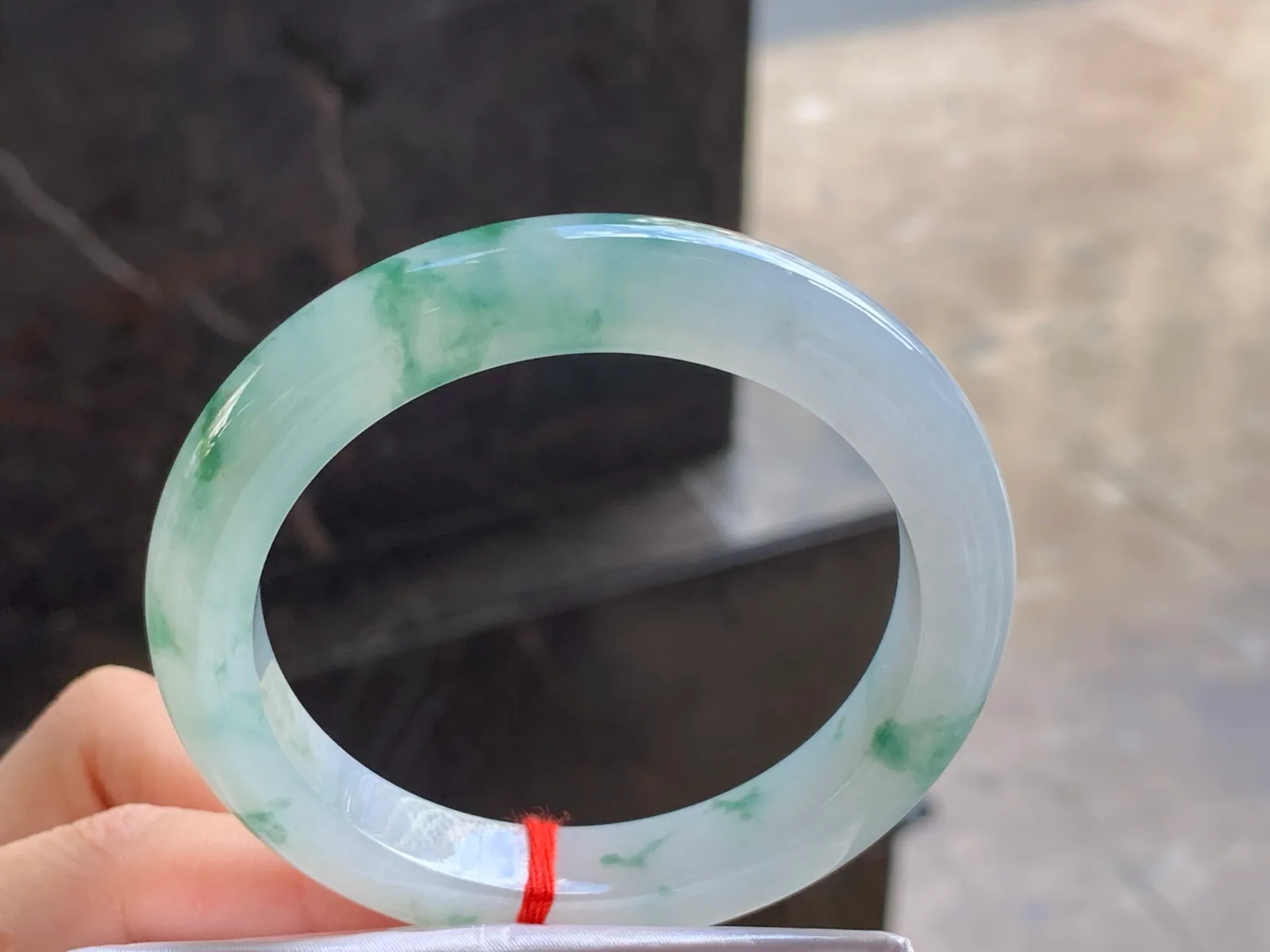 Type A Jadeite Flat Bangle, Floating Flower, 55.5mm (2)