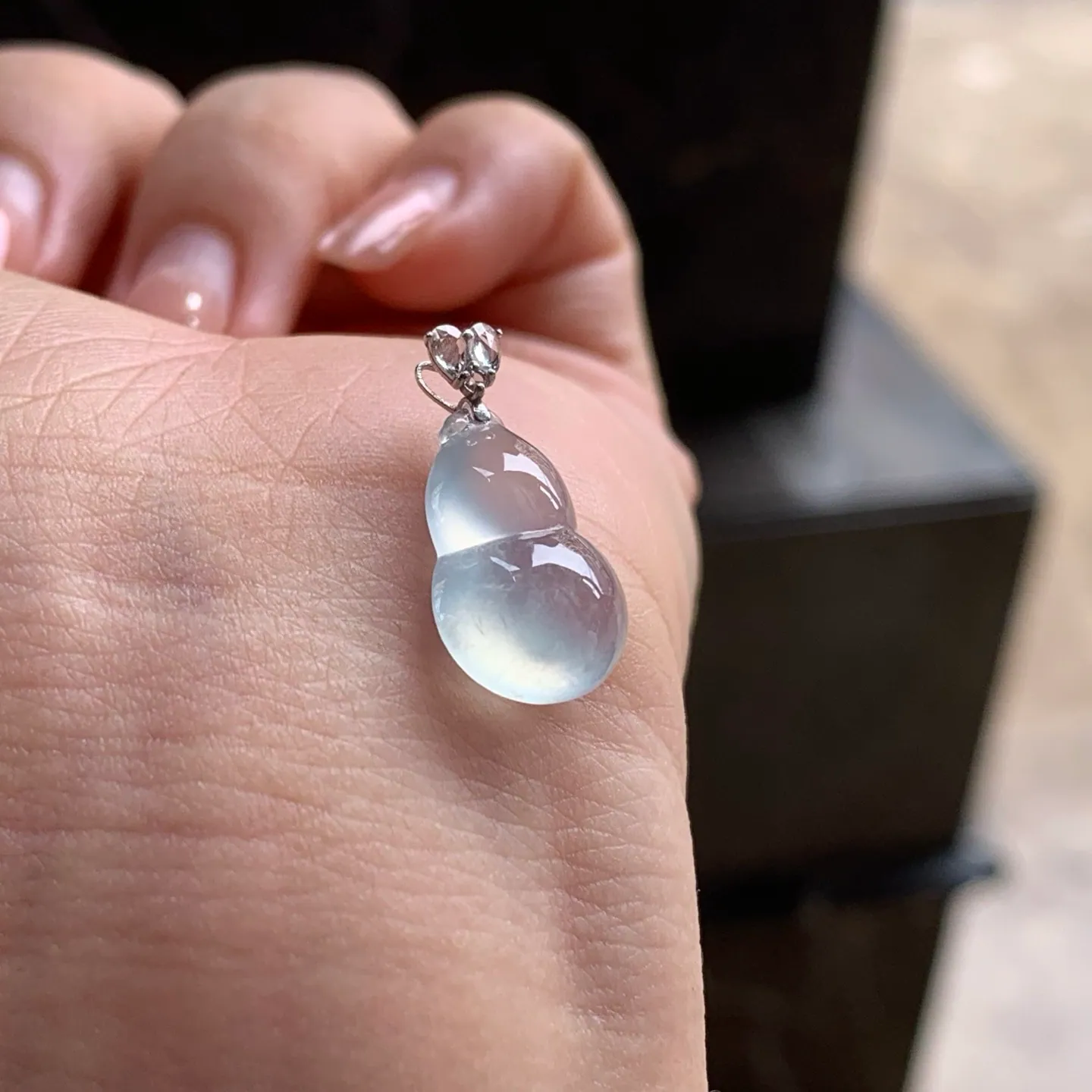 Type A Jadeite Gourd Pendant, Icy Clear, Gold Bail, 16mm (5)