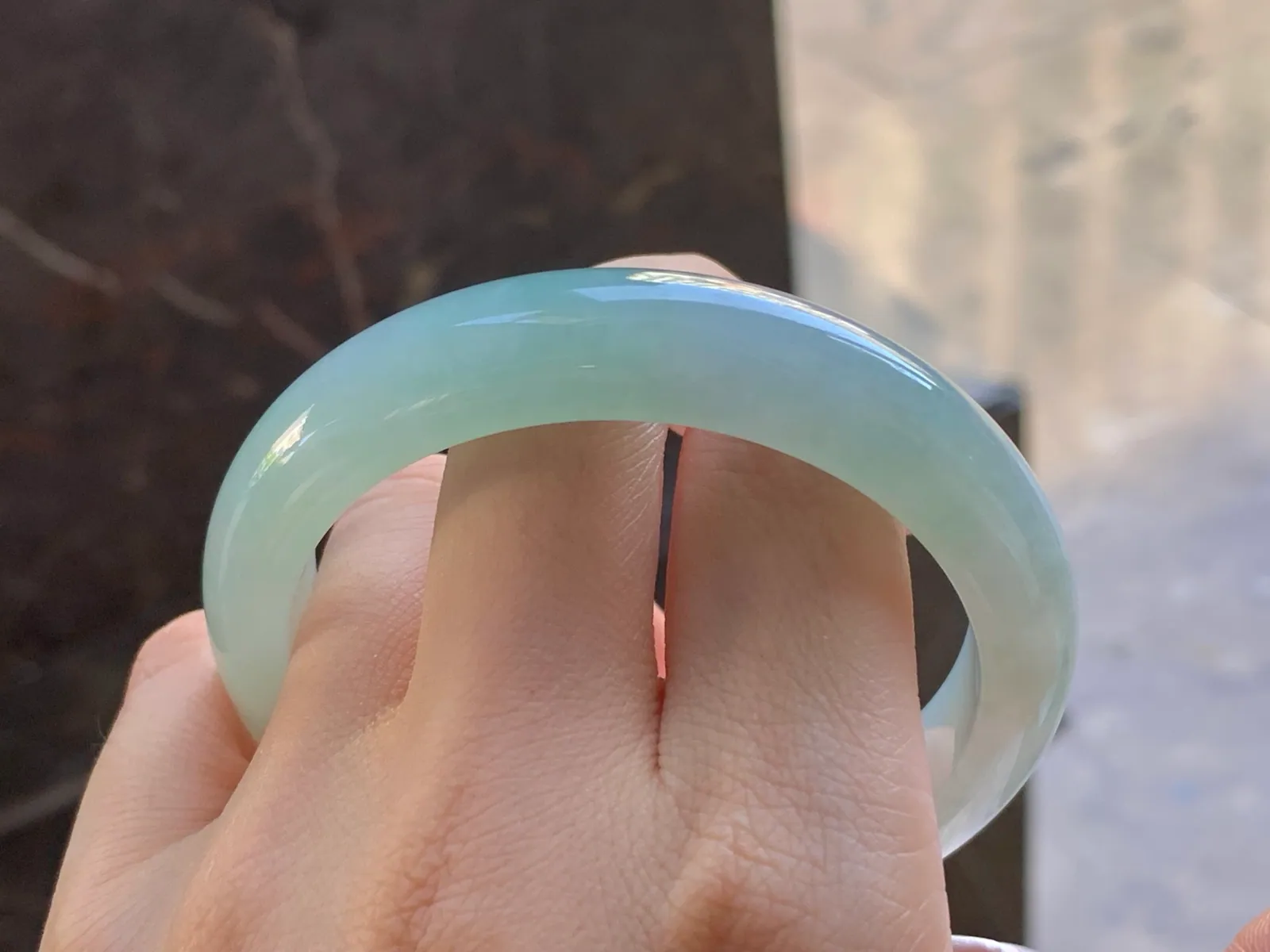 Type A Jadeite Flat Bangle, Glutinous Pale Blue-Green, 57mm (10)